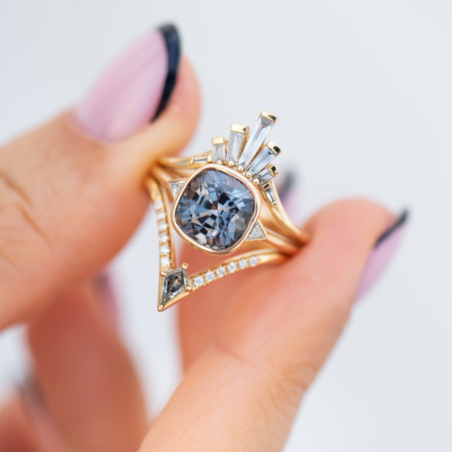 Blue Diamond Engagement Ring Pave Halo Vintage Style – Liori Diamonds